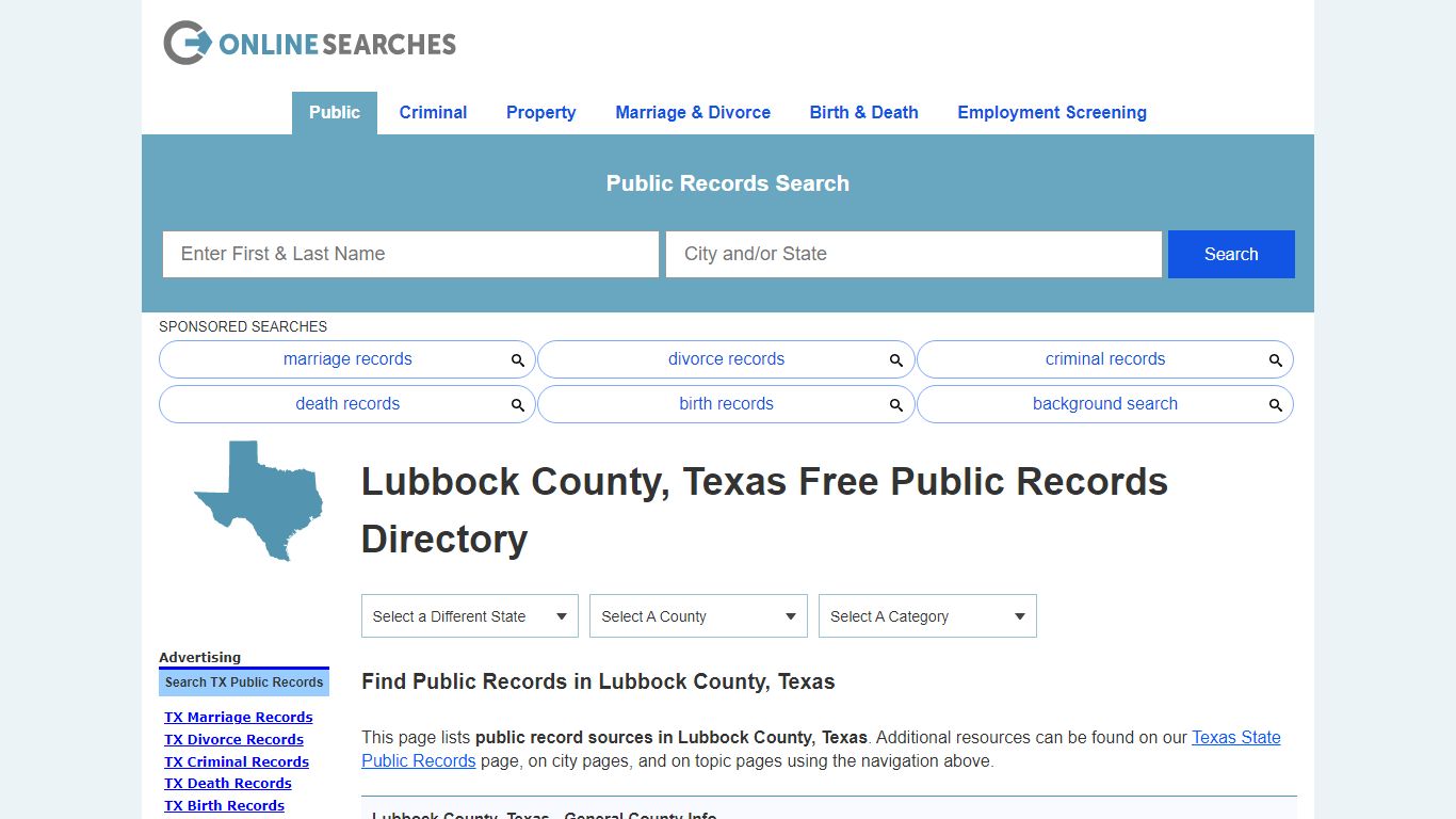 Lubbock County, Texas Public Records Directory - OnlineSearches.com